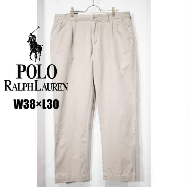 W38 L30 / 90s Polo by RALPH LAUREN ラルフローレン インプリーツ タック コットン チノ ワイド パンツ スラックス ETHAN イーサン 古着