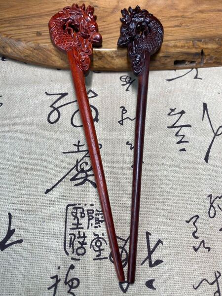 送料無料 簪(かんざし) 希少 龍 檀木製 浮雲セット 和装小物 髪飾り アクセサリー