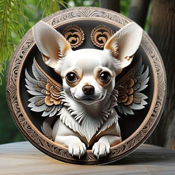チワワ 羽 壁飾り 犬 メタルウォールアート 犬雑貨 インテリア 置き物 可愛い いぬ