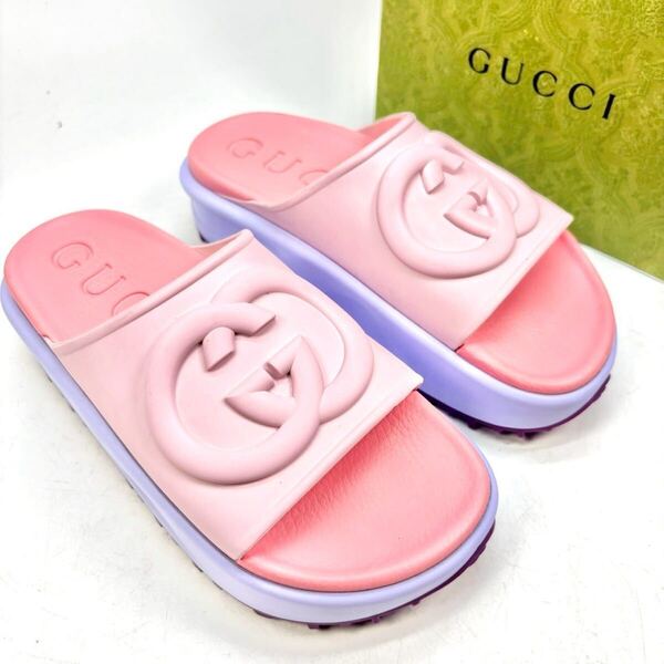 GUCCI グッチ インターロッキング サンダル GG 36 23.0cm 厚底 レディース 即決