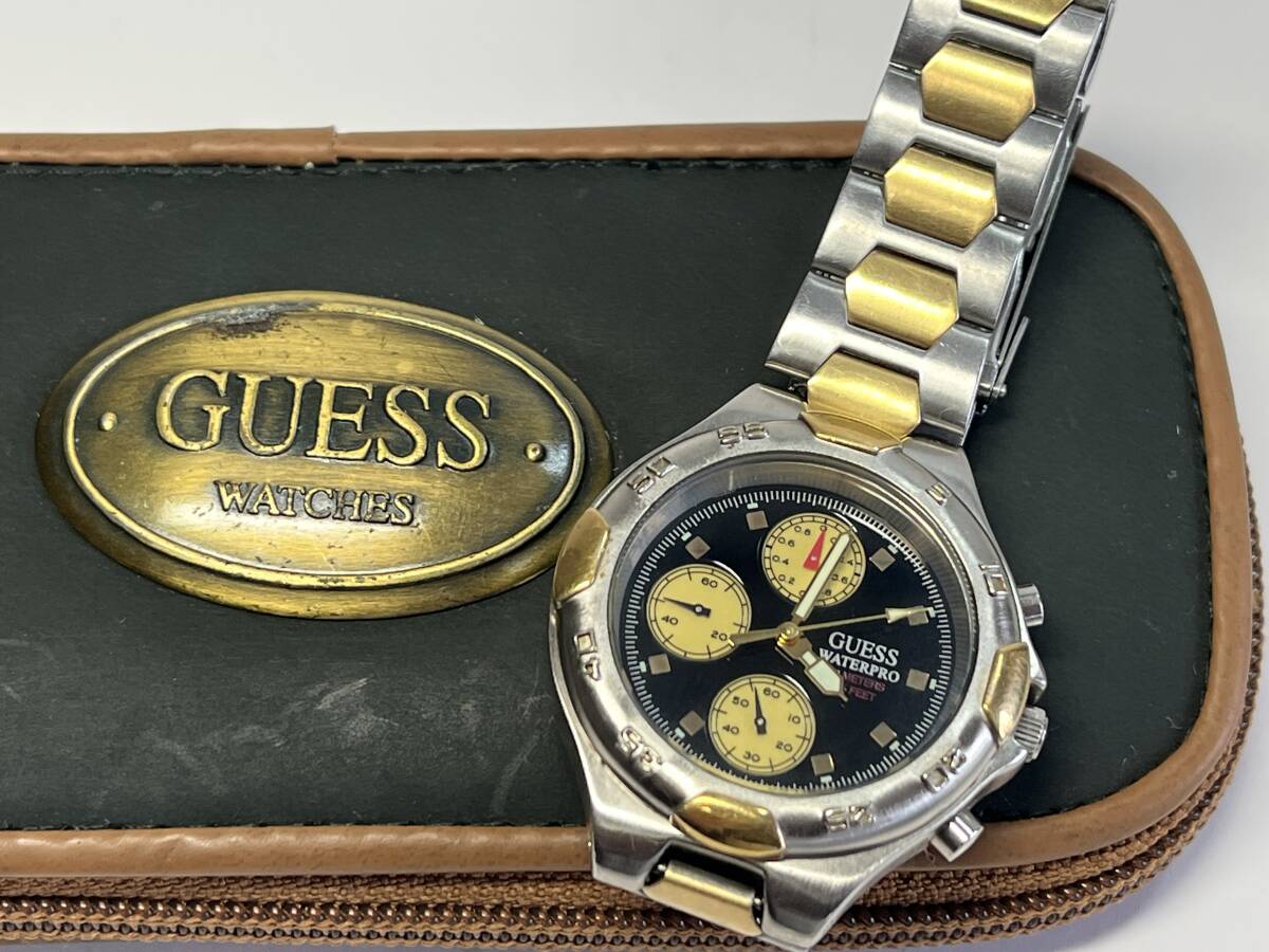 GUESS WATERPRO クロノグラフ 時計、中古品 極美品】GUESS ゲス WATERPRO クロノグラフ クォーツ 高級腕時計
