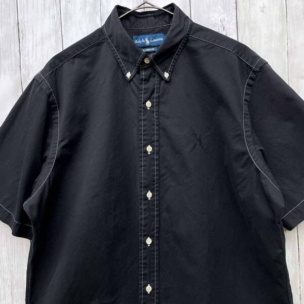 ラルフローレン Ralph Lauren 半袖シャツ メンズ ワンポイント 黒 CLASSIC FIT コットン100% Lサイズ 6-381