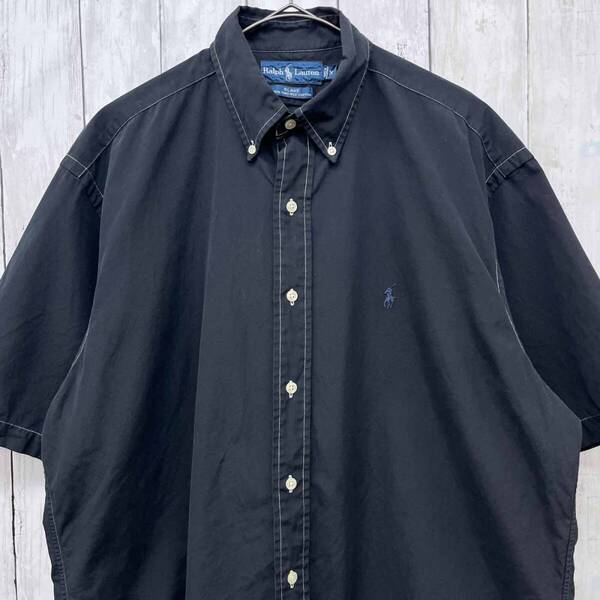 ラルフローレン Ralph Lauren 半袖シャツ メンズ ワンポイント 黒 BLAKE TWO-PLY コットン100% Mサイズ 6-389