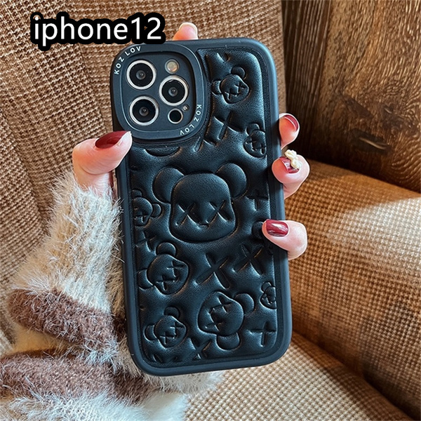 iphone12ケース カーバー TPU 可愛 お洒落 熊 軽量 ケース ブラック3