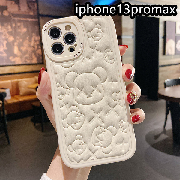 iphone13promaxケース カーバー TPU 可愛 お洒落 熊 軽量 ケース ホワイト1