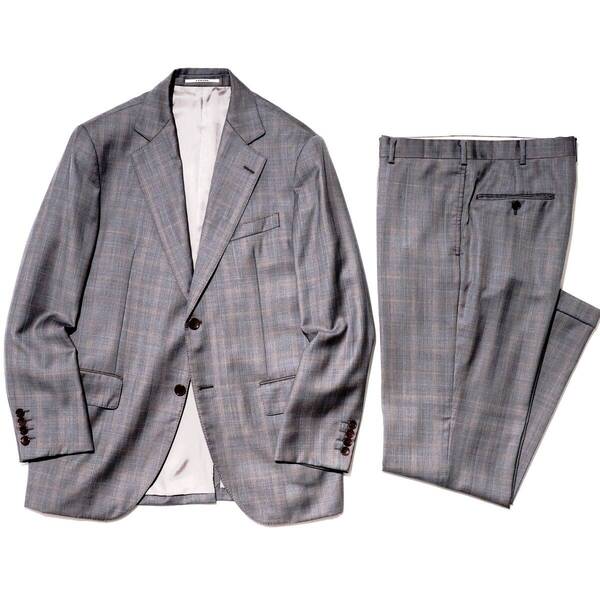 ラグジュアリーな艶◎「J.PRESS/ジェイプレス」「DORMEUIL/ドーメル」最高級 セットアップ スーツ ジャケット&パンツ チェック AB6 L程