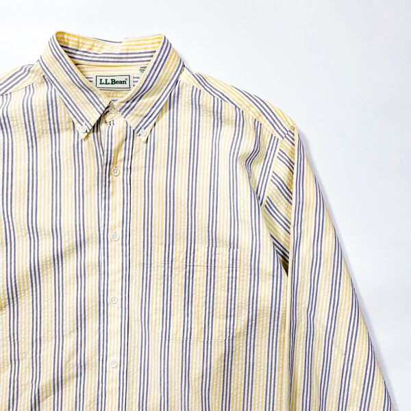 90s 80s L.L.Bean エルエルビーン ストライプ シアサッカー ボタンダウン シャツ ビンテージ usa old M 長袖 BD コットン ワーク 70s