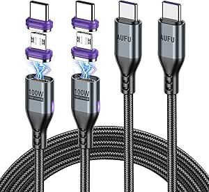 AUFU マグネット USB C 充電ケーブル 16pin PD対応 100W Type C 充電ケーブル【1m / 1.8M】1本4役 超急速充電 高速データ転送 片手 0704