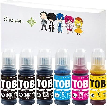 Shower インクボトル エプソン用 TOB (PGMB×2/PB/C/M/Y) MBのみ【高級顔料】6本セット 互換インク QR/WEB説明あり【Green Shower製】 0706