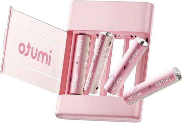 imuto 単4充電池 リチウム充電電池 4スロット 独立充電器+単四電池(1300mWh*4)セット 桜 充電可能 1600回以上循環使用可能 0726