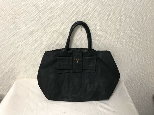 本物プラダPRADAナイロンリボンハンドバッグトートビジネスボストンバックメンズレディースモードゴルフドレス旅行黒ブラックイタリア製