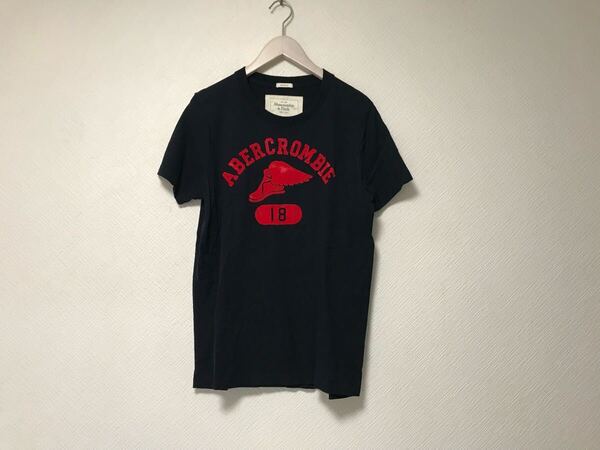 本物アバクロンビーアンドフィッチAbercrombie&Fitchアバクロコットンベロアプリント半袖Tシャツメンズサーフアメカジワーク紺ネイビーM