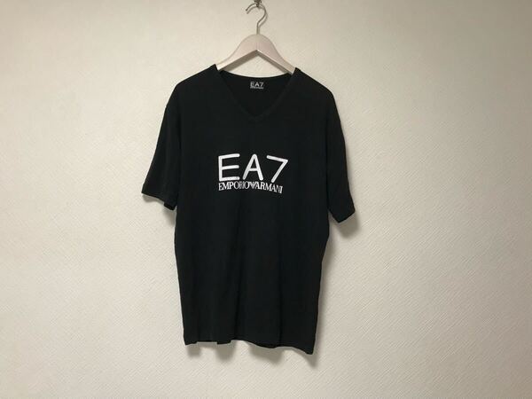 本物エンポリオアルマーニEMPORIOARMANI EA7コットンストレッチVネックロゴプリント半袖TシャツメンズアメカジXXLブラック黒2XLトルコ製