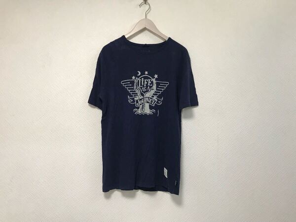 本物ゴーヘンプGohempヘンプコットンプリント半袖Tシャツメンズサーフアメカジミリタリーストリートスケーターワーク紺ネイビーL