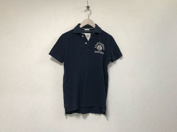 本物アバクロンビーアンドフィッチAbercrombie&Fitchアバクロコットン刺繍タイト半袖ポロシャツメンズサーフアメカジワーク紺ネイビーXL