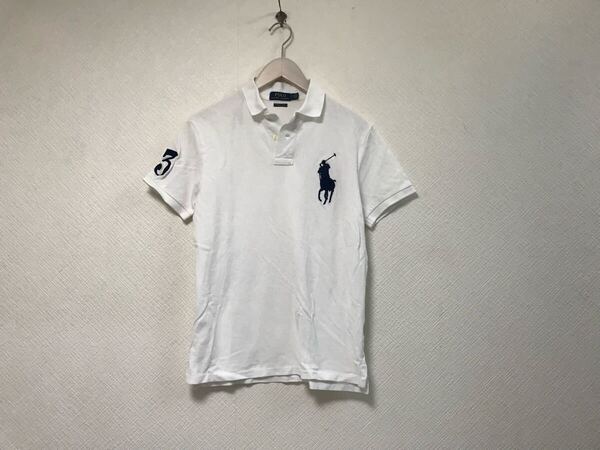 本物ポロラルフローレンPOLO RALPHLAURENコットンロゴビッグポニー刺繍半袖ポロシャツメンズサーフアメカジミリタリーゴルフ白ホワイトS