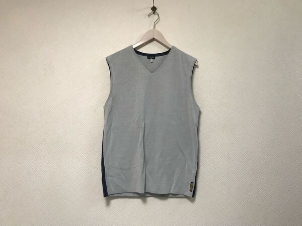 本物アルマーニジーンズARMANI JEANSウールVネックニットジレベストメンズビジネススーツモードゴルフドレスバイカーグレーLイタリア製