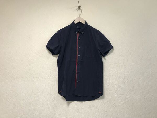 本物フレッドペリーFREDPERRYコットンロゴ刺繍半袖シャツメンズサーフアメカジミリタリーストリートワークゴルフドレス紺ネイビーS