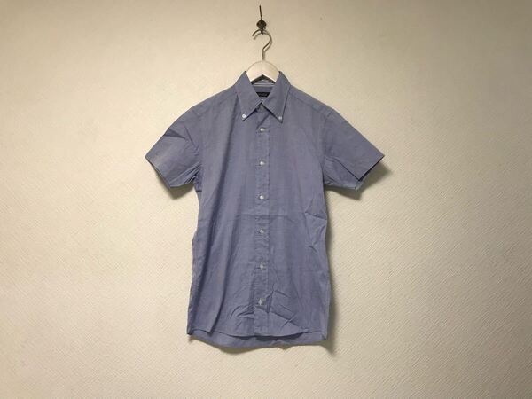 本物ユナイテッドアローズUNITEDARROWSコットン光沢ドレス半袖シャツメンズサーフワークビジネススーツモードゴルフドレス青ブルーS日本製