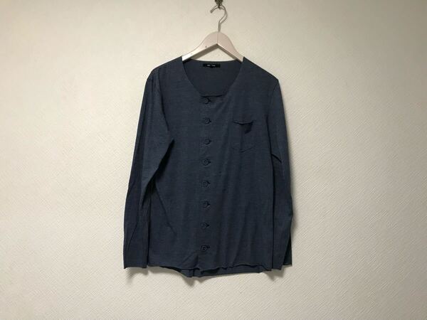 本物カミエラCAMIERAノーカラーTシャツ生地長袖シャツカーディガンメンズサーフワークビジネススーツモードドレス紺ネイビー46M日本製