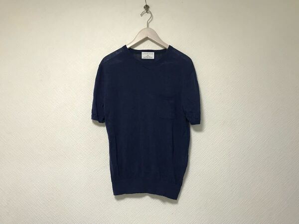 本物グリーンレーベルリラクシングGREENLABELRELAXINGユナイテッドアローズLINIFICIOリネン麻ニット半袖Tシャツメンズワーク紺ネイビーS