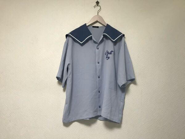 本物ミルクボーイMILKBOYオープンカラーマリンロゴ文字刺繍半袖シャツメンズサーフアメカジミリタリーストリート青ブルー日本製L