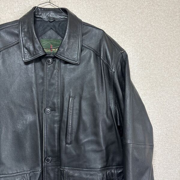90s crosswood ビンテージ レザージャケット ミドルコート ブルゾン 羊革 BLK 無地 SIZE Lサイズ