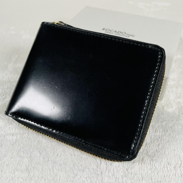 未使用 シェルコードバン SHELL ROCADO社製 ロカド 二つ折り財布 小銭入れ ウォレット レザー ブラック