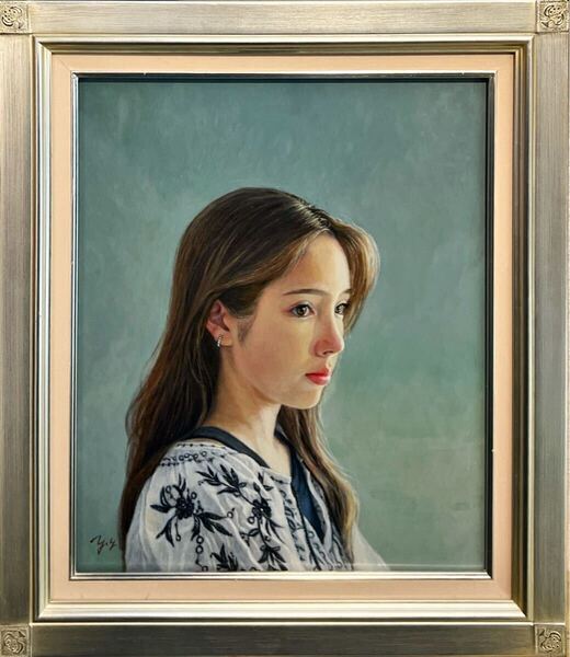 関西を中心に活躍してる写実作家☆ 山本良重 『 マリア 』 F8号 油彩 美人画 人物画 額装 送料無料 真作保証 【創英ギャラリー】
