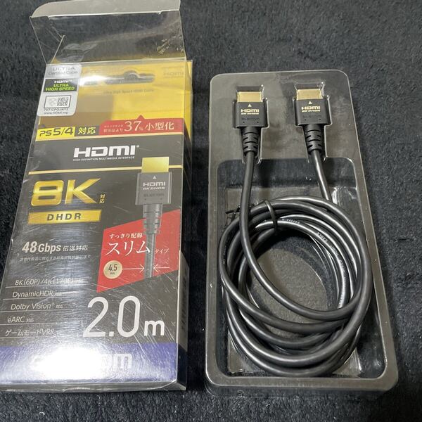 707t2928☆ エレコム HDMI 2.1 ケーブル スリム ウルトラハイスピード 2m 【Ultra High Speed HDMI Cable認証品】
