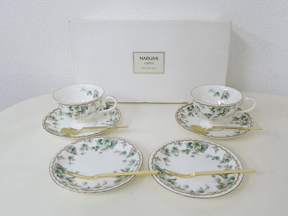 未使用：NARUMI デザートセット 5客（カップ、皿、スプーン） 未使用】NARUMI CHINA 5客ティー椀皿 ティーカップ ソーサー