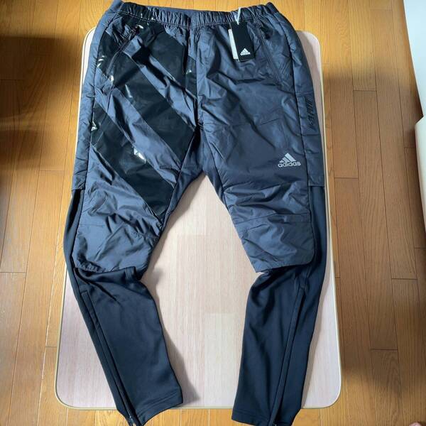 送料無料 adidas アディダス 中綿 防寒 パンツ メンズ 2XL 3L ブラック ファスナー ジップ ポケット 膝下 裏起毛 フリース ジャージ