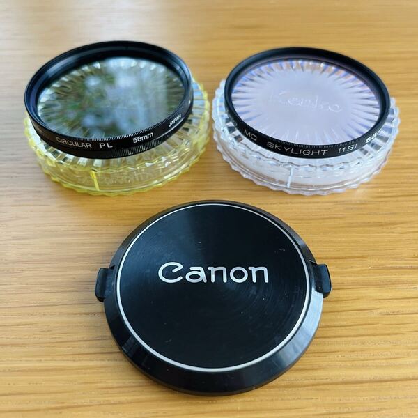 キャノン レンズキャップ 旧型 Kenko 58mm PL 偏光ケンコー フィルター 2個