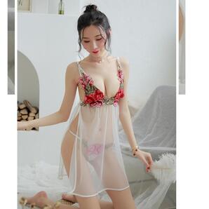 ★高評価★ セクシーランジェリー Tバックセット 横開き ホワイト 情熱の薔薇