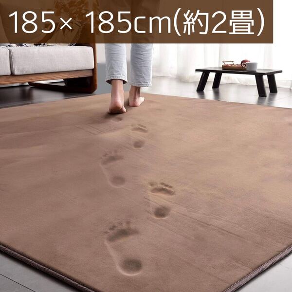 カーペット ラグ 185×185cm 約2畳 フランネル オールシーズン 滑り止め付き 洗える 無地 低反発 厚手 15mm 防音 防ダニ 抗菌 茶 ブラウン
