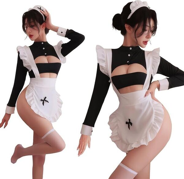 メイド服 セクシー コスプレ セクシーランジェリー 4点セット コスチューム エプロン ボディスーツ 蝶結び カチューシャ 誘惑 仮装
