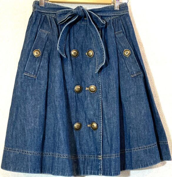 BLUE LABEL CRESTBRIDGE★デニムスカート★ダブル★フロントボタン★ベルト付き★三陽商会★ブルーレーベル クレストブリッジ 定価36,000円