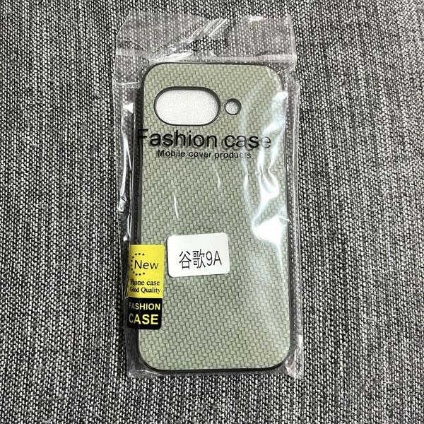 Google Pixel 9a ケース グリーン レザー 編み目柄