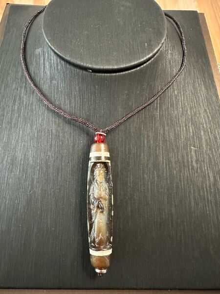 K-660-2 チベット 観音雕刻天珠 ネックレス 風水 開運 魔除け 鉱物浄化