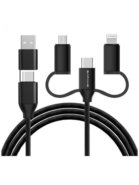 (2本セット) USB 充電ケーブル 一本六役 USB-C ライトニング ケーブルType C ライトニングとAndroidコネクタ付き 急速充電1M