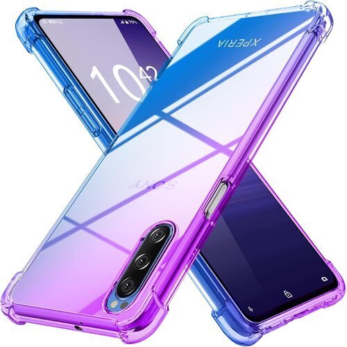 Xperia 5 ケース クリア 薄型 グラデーション 5 携帯カバー 紫/ブルー MD-JBK-007-03 271