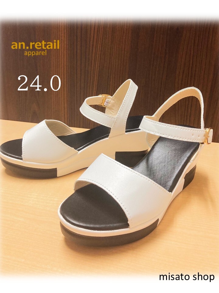 ★レディース 厚底オープントゥ レディース スリッポンサンダル 白 24.0㎝