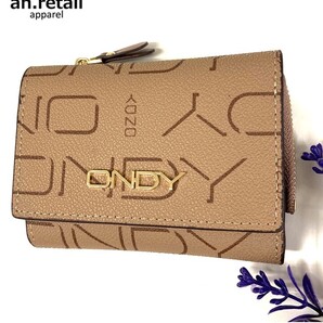 ★ONDY レディース クラシックレタープリント コンパクト財布 三つ折り財布 キャメルカラー