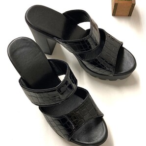 ★ レディース ブロックヒール サンダル ファッション ピープトゥ スリップオン プラットフォーム 24.0㎝