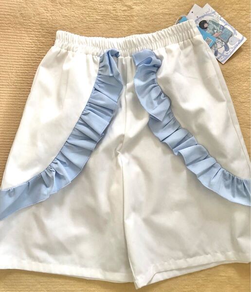 新品 ぬた。 フリル付きパンツ Lサイズ ハーフパンツ 白 天使界隈 サイバー サブカル あのちゃん系 地雷系 水色界隈 ひざ丈パンツ 匿名