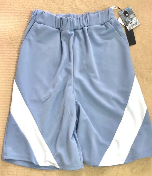 新品 にゃむくん 配色切り替えハーフパンツ 水色×白 Mサイズ トラックジャージ オンライン限定 サブカル 天使界隈 水色界隈 白色界隈 匿名