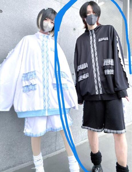 新品 ぬた。 フリル付きジャージ トップスのみ Mサイズ 黒チェック柄 堕天使界隈 サブカル 黒色界隈 暗黒界隈 地雷系 量産型 レフレム系