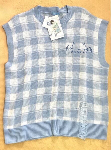 新品 ぬた。 ニットベスト Lサイズ 水色×白 テンシチャン 天使界隈 サブカル 白色界隈 地雷系 量産型 重ね着 ホワイニー系 Whinny.系