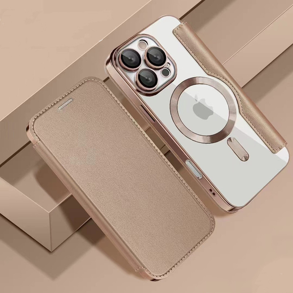 iPhone 16 Plus用 ケース ゴールド 手帳型 カード収納 MagSafe充電 レザー 金色 スマホ ワイヤレス充電 アイフォン シンプル
