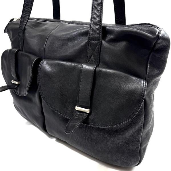 即決 ケネスコール kenneth cole トートバッグ ラムレザー ブラック 大容量 多機能 美品 メンズ 通勤 ビジネスバッグ 男女兼用 A4収納可能